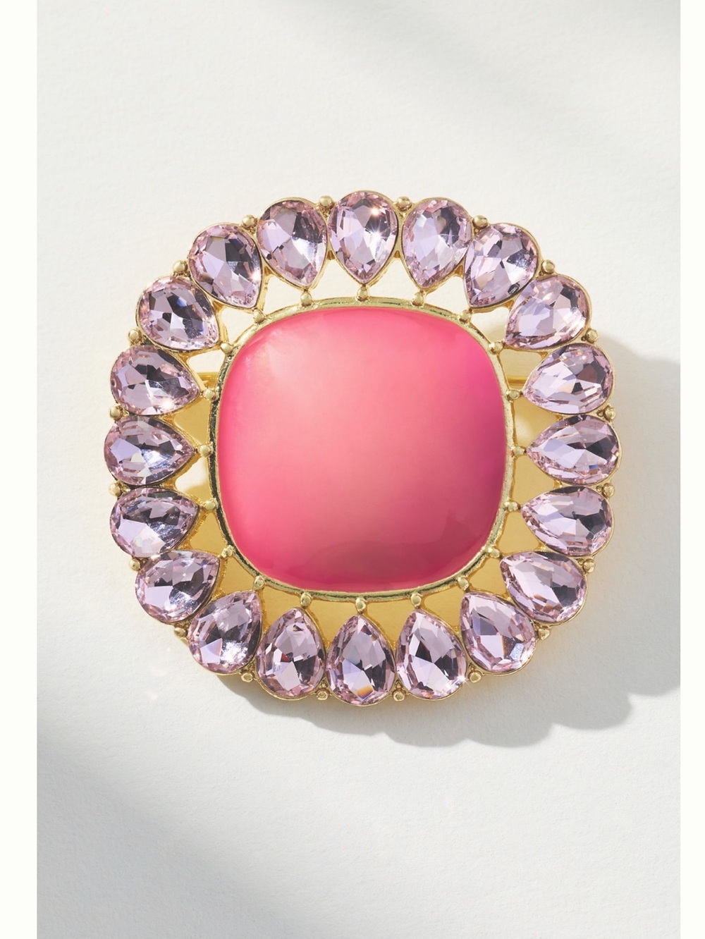 Anthropologie Crystal Resin Brooch Square New Pink Purple Stones